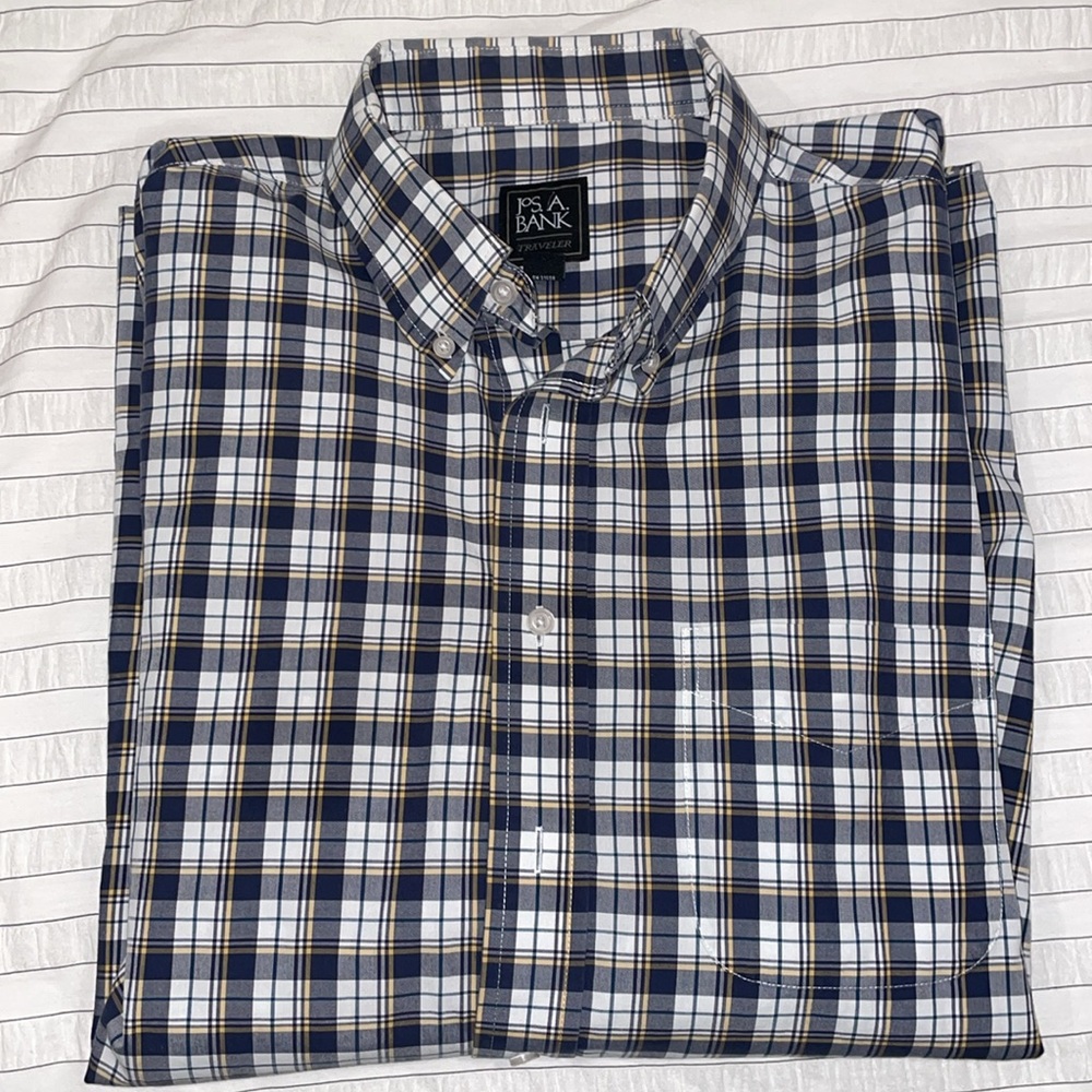 Joseph A Bank Traveler Plaid Button-Down Shirt Traditional Fit